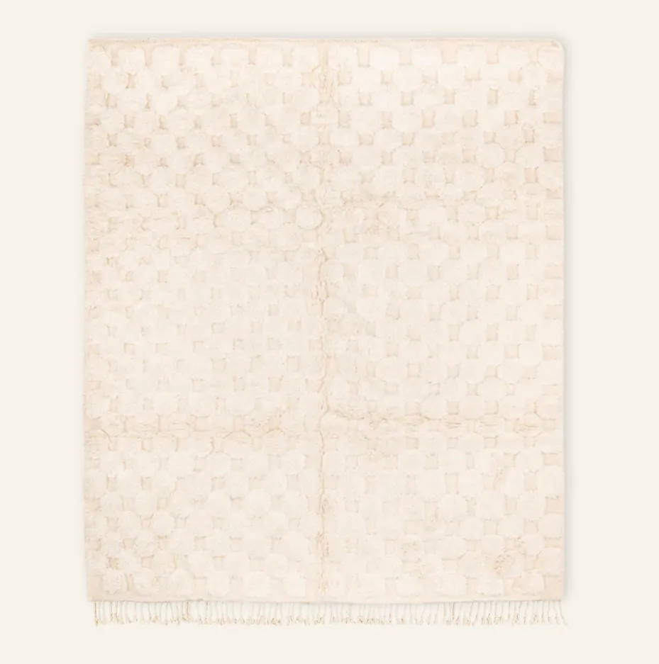 Tapis Beni Ouarain Oukaïmeden beige et blanc — tapis beni ouarain tissé à la main