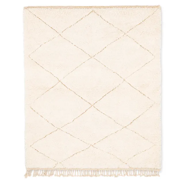 Tapis Beni Ouarain Oukaïmeden blanc aux motifs géométriques — tapis beni ouarain