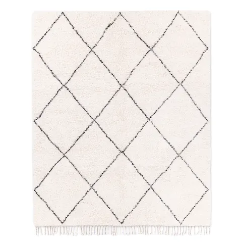 Tapis Beni Ouarain Oulmès blanc au dessin abstrait — tapis beni ouarain