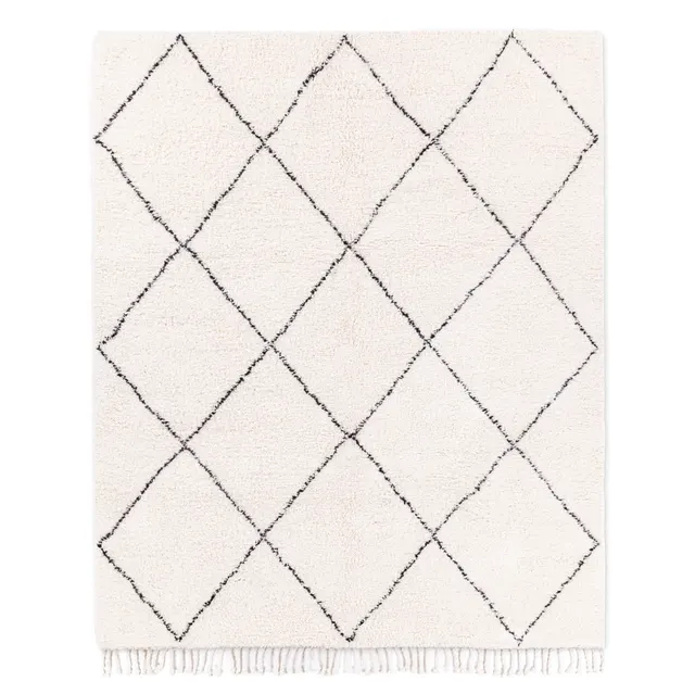 Tapis Beni Ouarain Oulmès blanc au dessin abstrait — tapis beni ouarain
