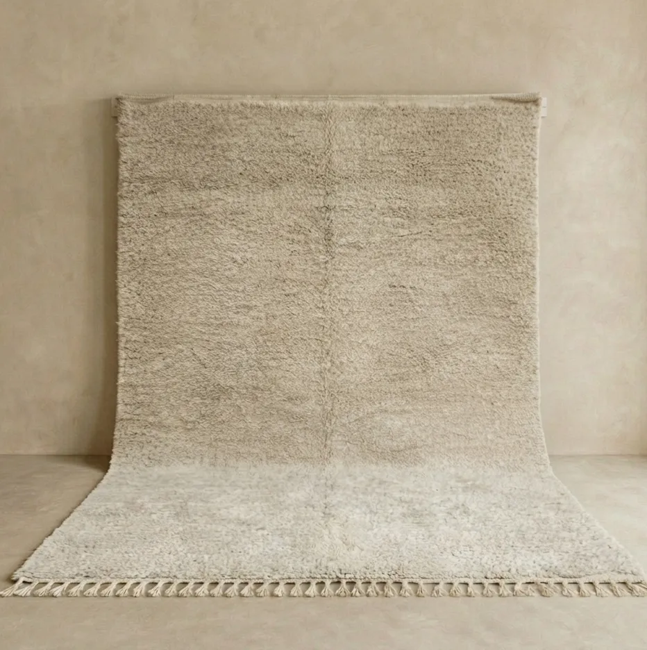 Tapis Beni Ouarain Rommani crème uni — tapis beni ouarain tissé à la main