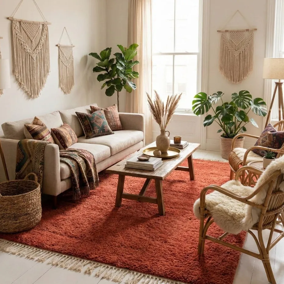 Tapis Beni Ouarain Siman terracotta et beige, vue 5 sur 7