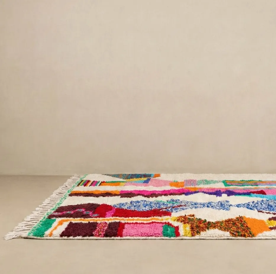Tapis Beni Ouarain Tagounite beige et blanc, vue 5 sur 6