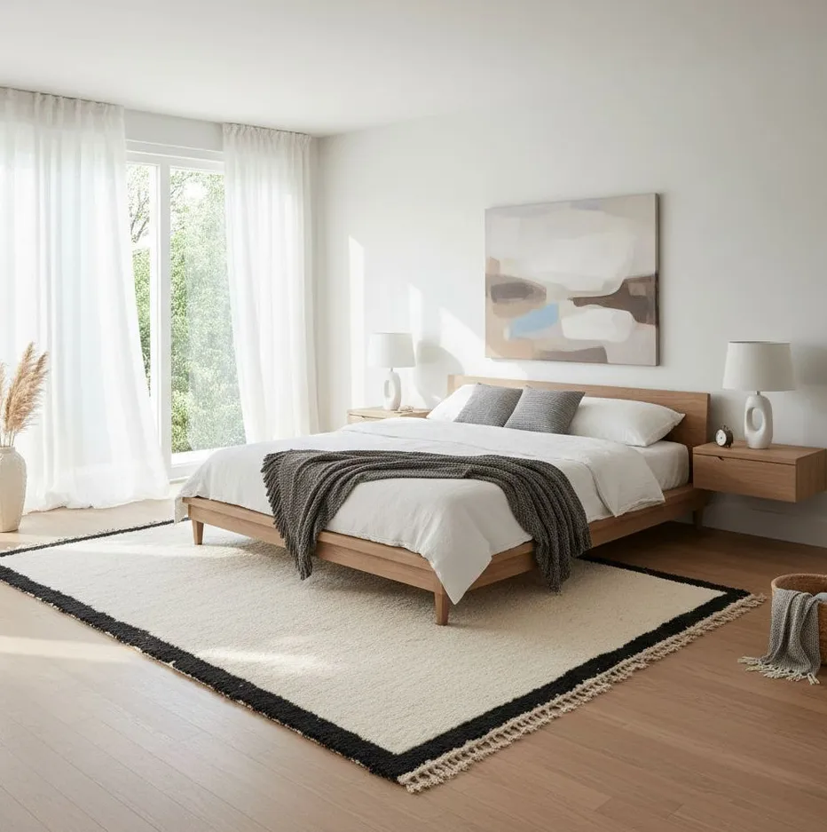 Tapis Beni Ouarain Tahanaout beige et blanc uni, vue 4 sur 7