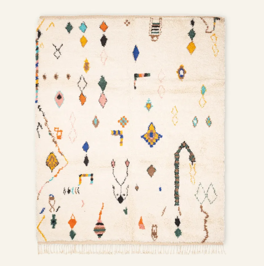 Tapis Beni Ouarain Taliouine beige et blanc — tapis beni ouarain tissé à la main