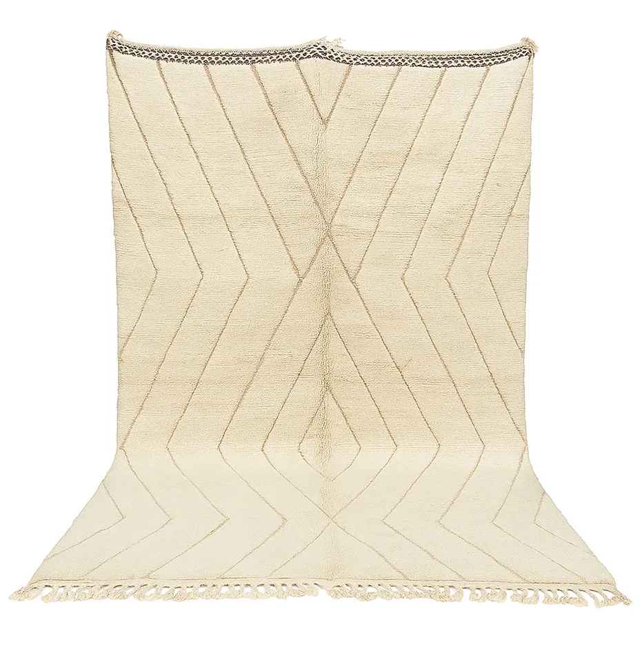 Tapis Beni Ouarain Tamurt beige à lignes — tapis beni ouarain tissé à la main