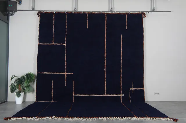 Tapis Beni Ouarain Tarfaya bleu à lignes — tapis beni ouarain