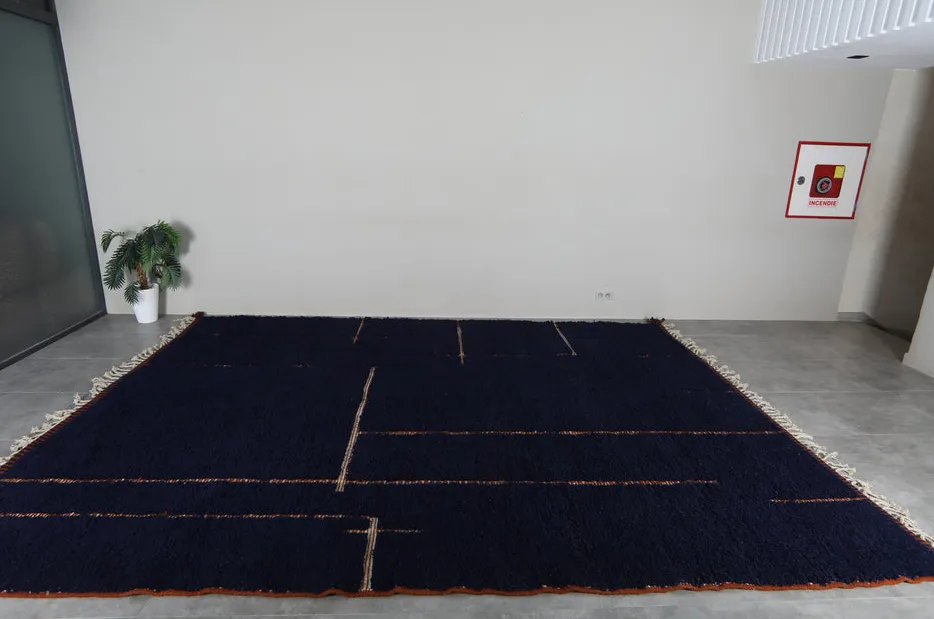 Tapis Beni Ouarain Tarfaya bleu à lignes, vue 4 sur 7