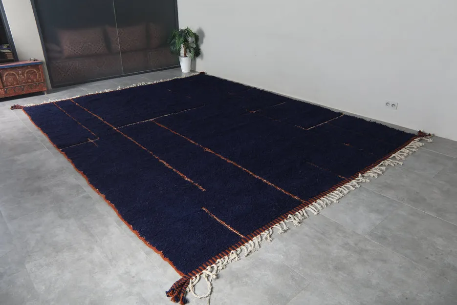 Tapis Beni Ouarain Tarfaya bleu à lignes, vue 5 sur 7