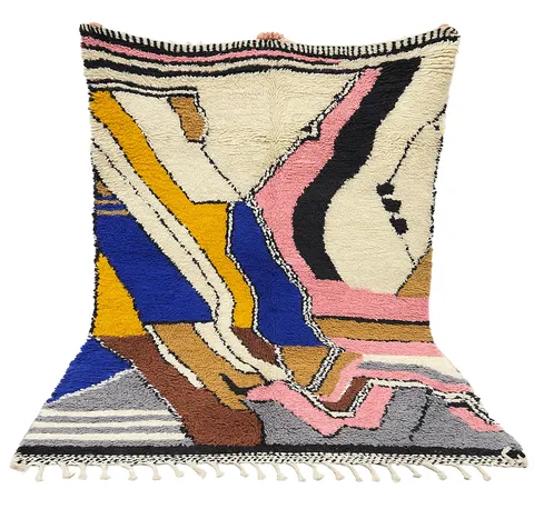 Tapis Beni Ouarain Tazaghart multicolore au dessin abstrait — tapis beni ouarain