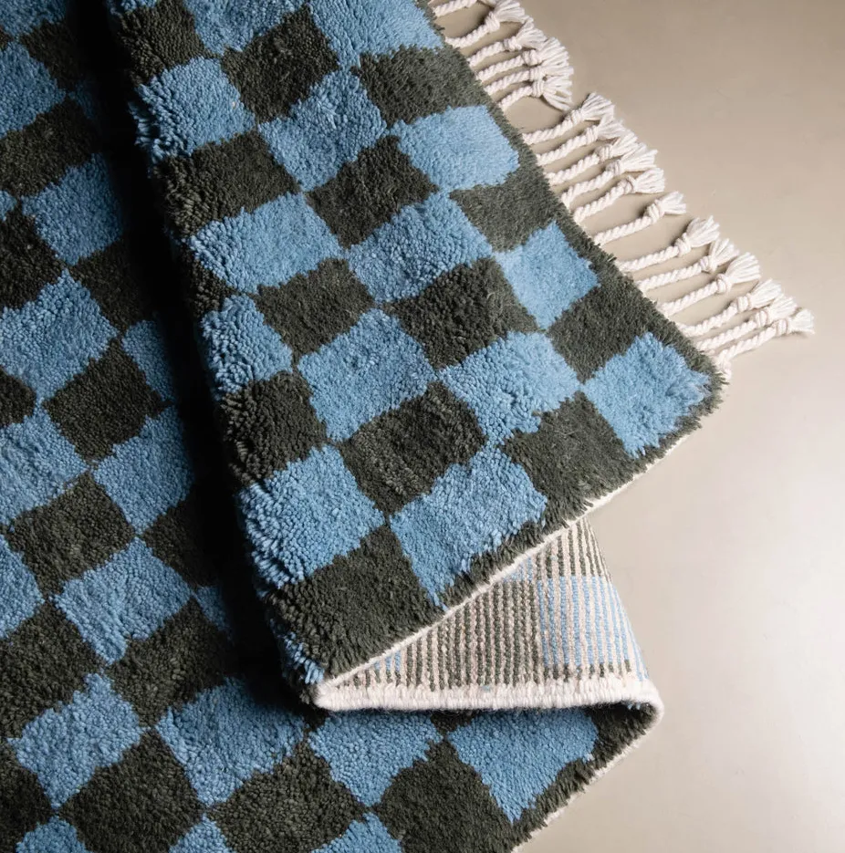 Tapis Beni Ouarain Tensift vert et bleu, vue 4 sur 7