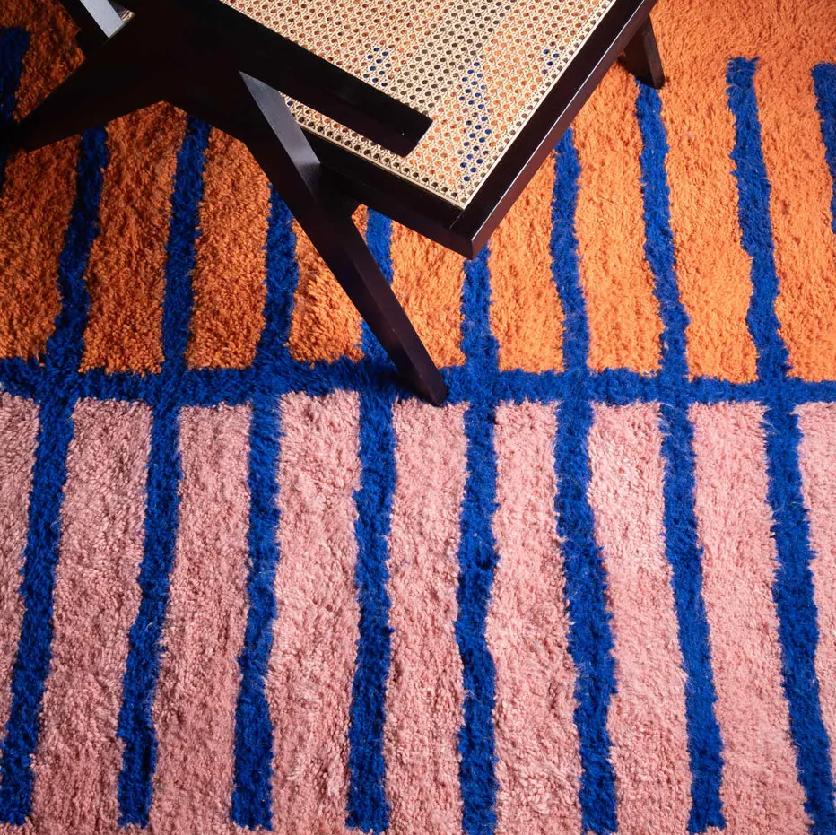 Tapis Beni Ouarain Tiflet orange et rose à rayures, vue 7 sur 7