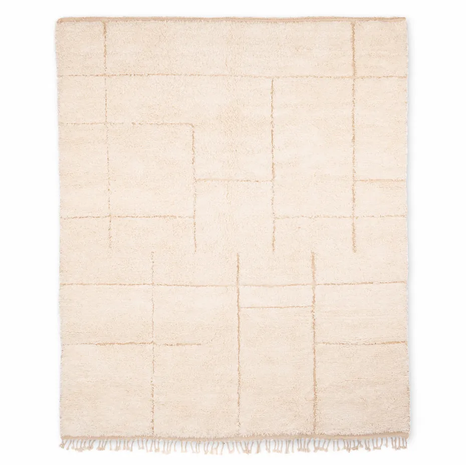 Tapis Beni Ouarain Timahdite beige et blanc à rayures — tapis beni ouarain tissé à la main