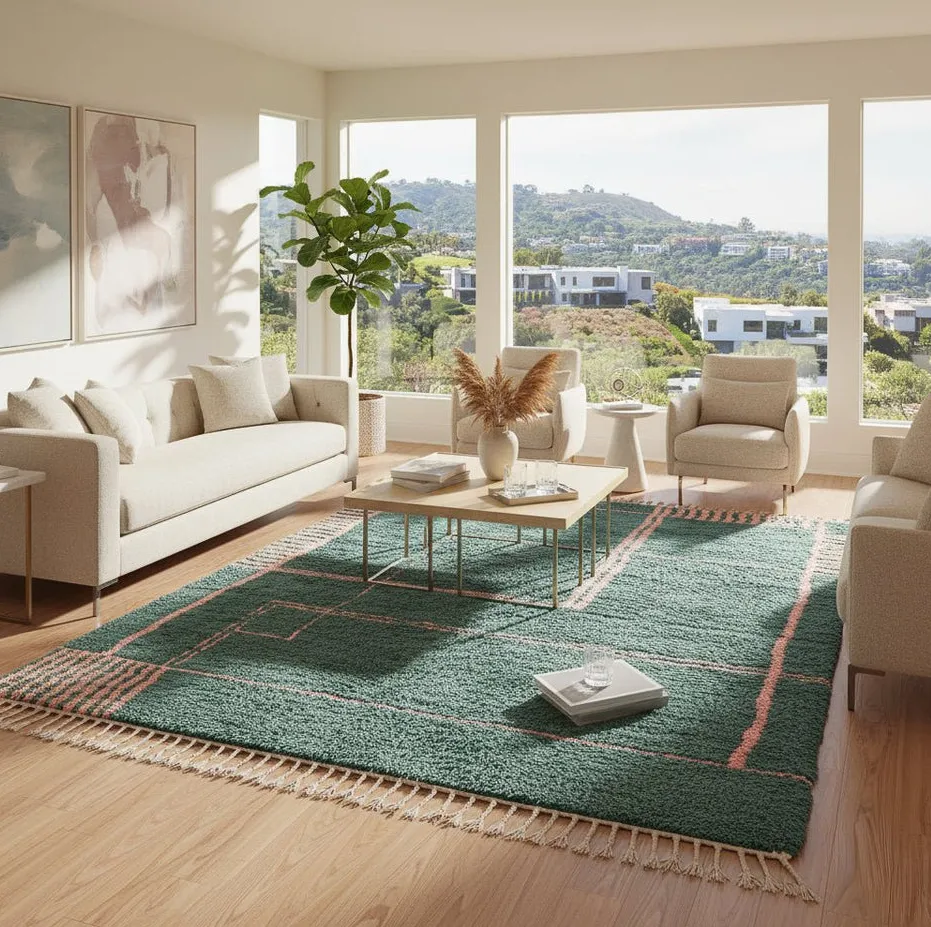 Tapis Beni Ouarain Tinghir beige et blanc, vue 5 sur 7