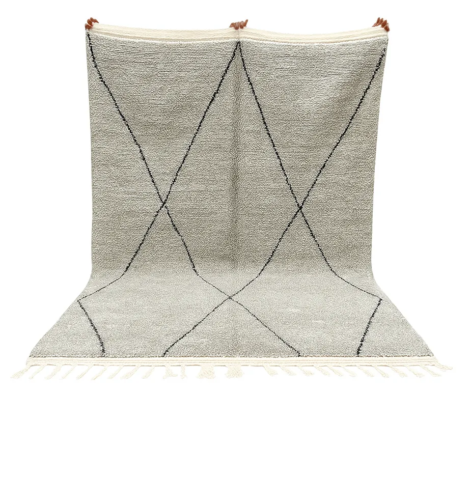 Tapis Beni Ouarain Tiziri gris et noir à losanges — tapis beni ouarain tissé à la main