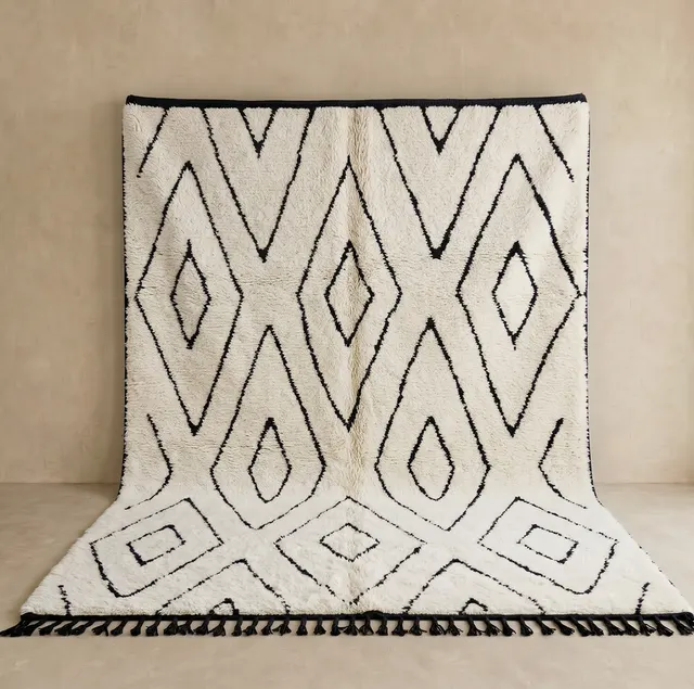 Tapis Beni Ouarain Tiznit crème et noir — tapis beni ouarain