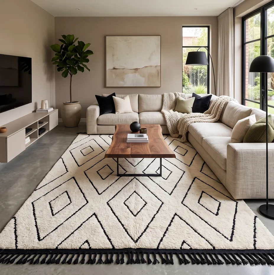 Tapis Beni Ouarain Tiznit crème et noir, vue 3 sur 4