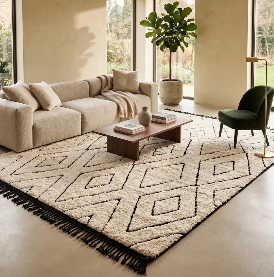 Tapis Beni Ouarain Tiznit crème et noir, vue 4 sur 4