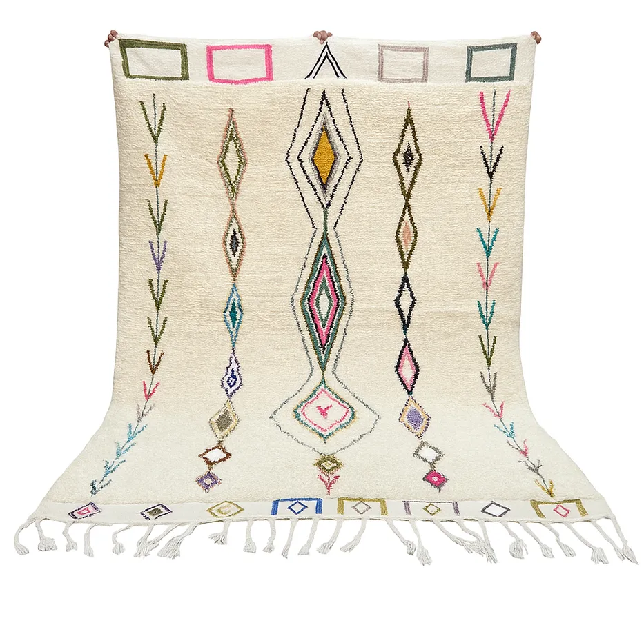 Tapis Beni Ouarain Todra multicolore — tapis beni ouarain tissé à la main