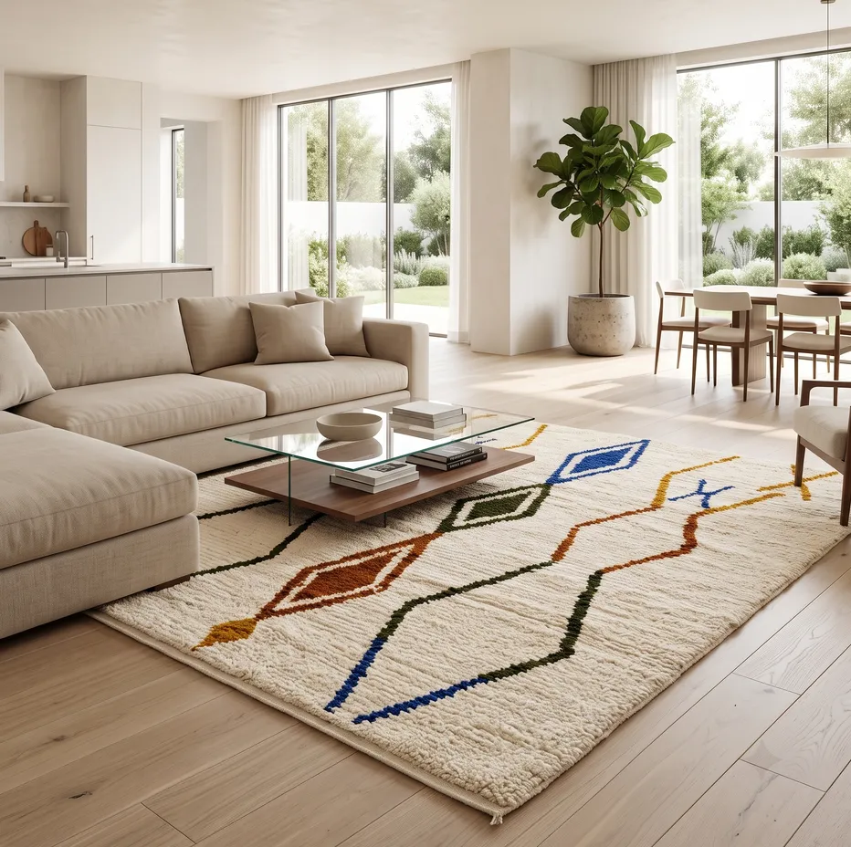 Tapis Beni Ouarain Tounfite crème et multicolore, vue 4 sur 4