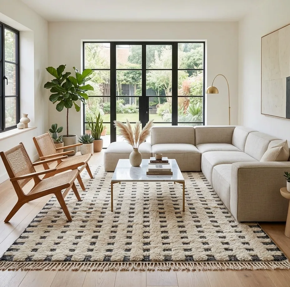 Tapis berbère Aguelmam noir et blanc à damier, vue 3 sur 4