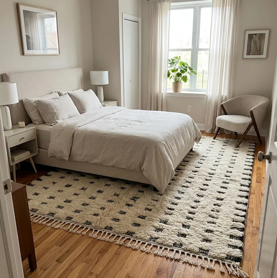 Tapis berbère Aguelmam noir et blanc à damier, vue 4 sur 4