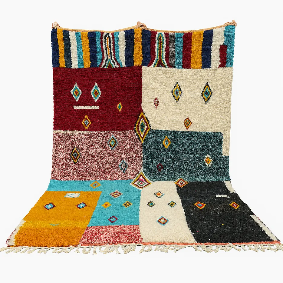 Tapis berbère Aksel multicolore aux motifs géométriques — tapis berbères contemporains tissé à la main