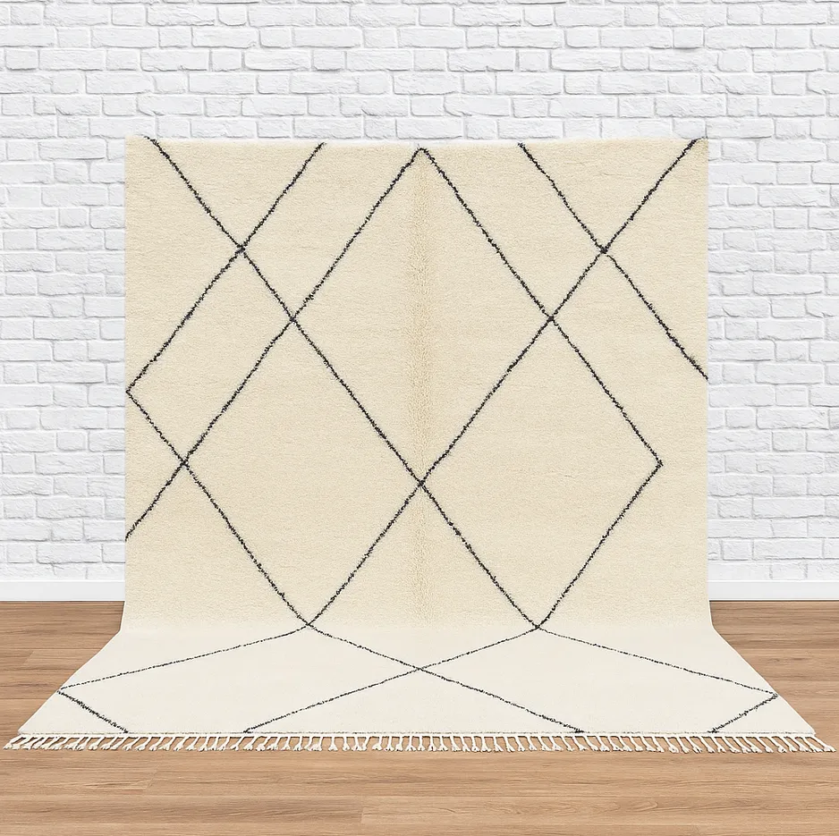 Tapis berbère Alnif blanc et noir — tapis berbères contemporains tissé à la main