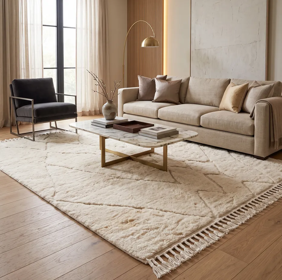 Tapis berbère Amayas blanc uni, vue 3 sur 4