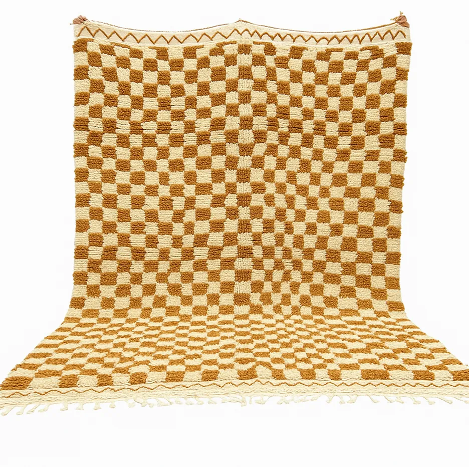 Tapis berbère Amayas marron à damier — tapis berbères contemporains tissé à la main