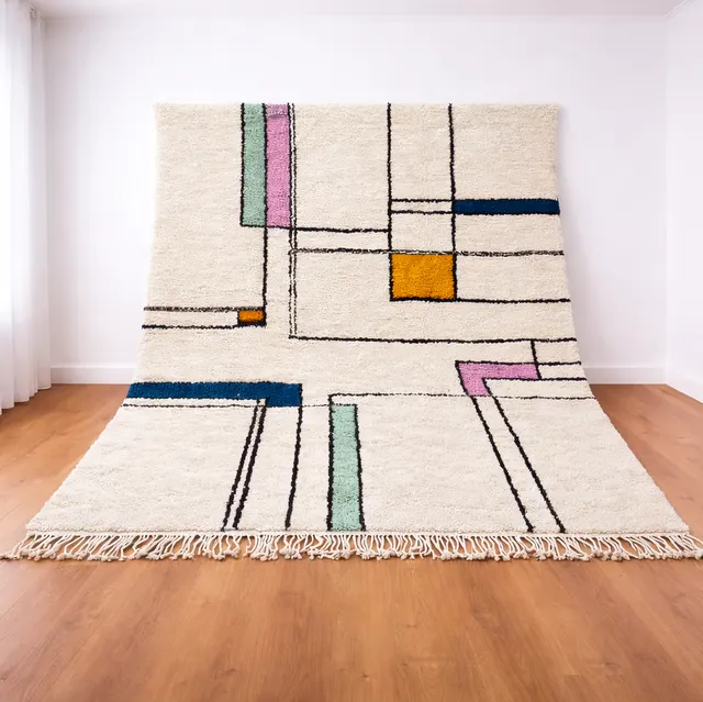 Tapis berbère Amnay multicolore aux motifs géométriques — tapis berbères contemporains