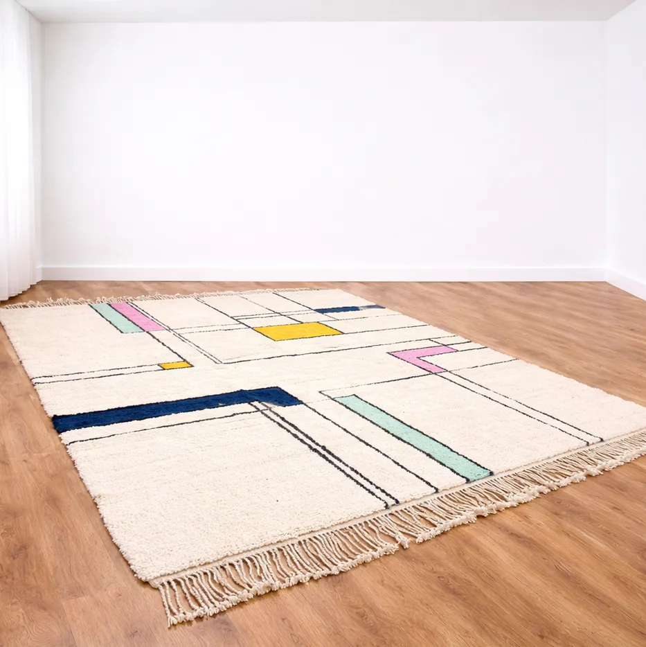 Tapis berbère Amnay multicolore aux motifs géométriques, vue 4 sur 4