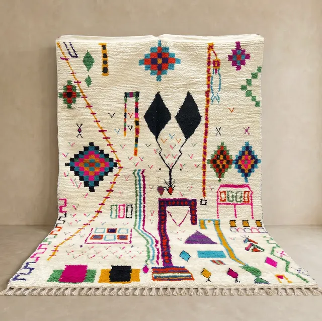 Tapis berbère Anergui multicolore aux motifs géométriques — tapis berbères contemporains