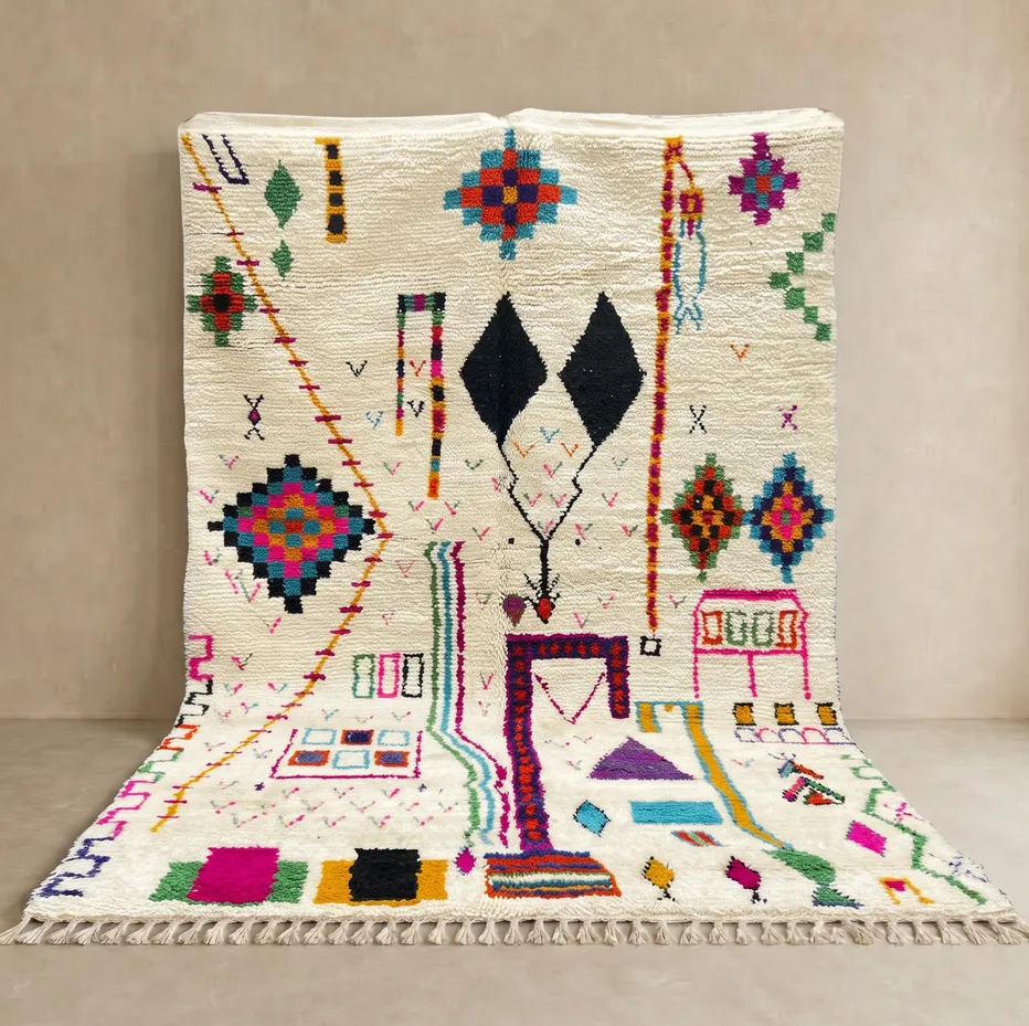 Tapis berbère Anergui multicolore aux motifs géométriques — tapis berbères contemporains tissé à la main