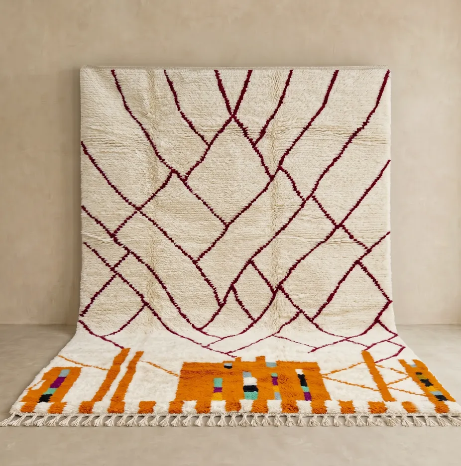 Tapis berbère Anezi blanc à lignes — tapis berbères contemporains tissé à la main