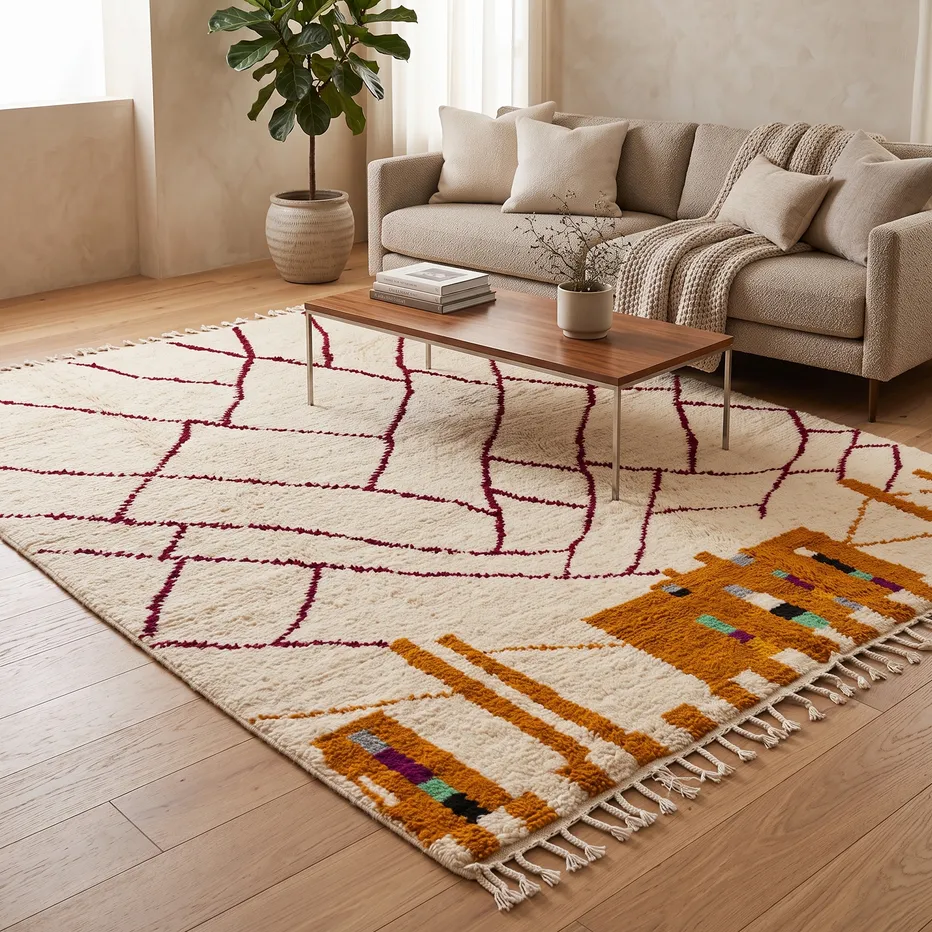 Tapis berbère Anezi blanc à lignes, vue 3 sur 4