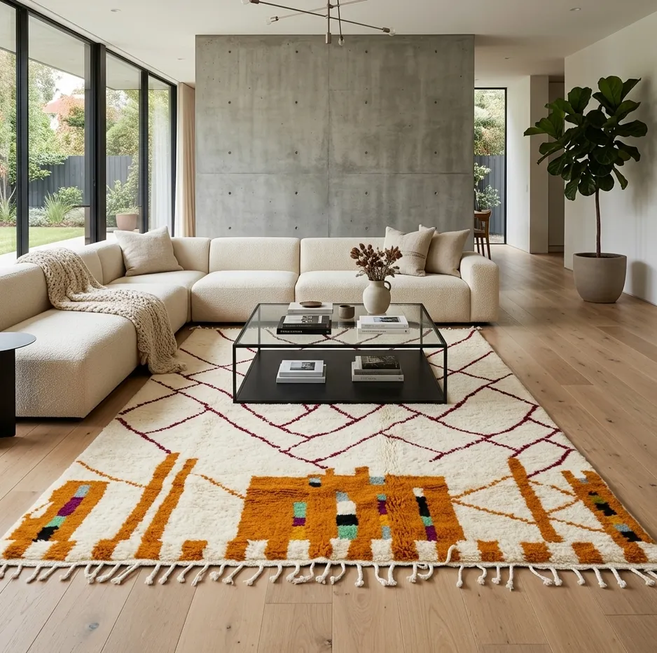 Tapis berbère Anezi blanc à lignes, vue 4 sur 4