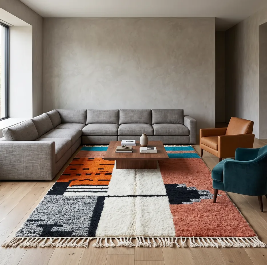 Tapis berbère Anezi multicolore au dessin abstrait, vue 4 sur 4