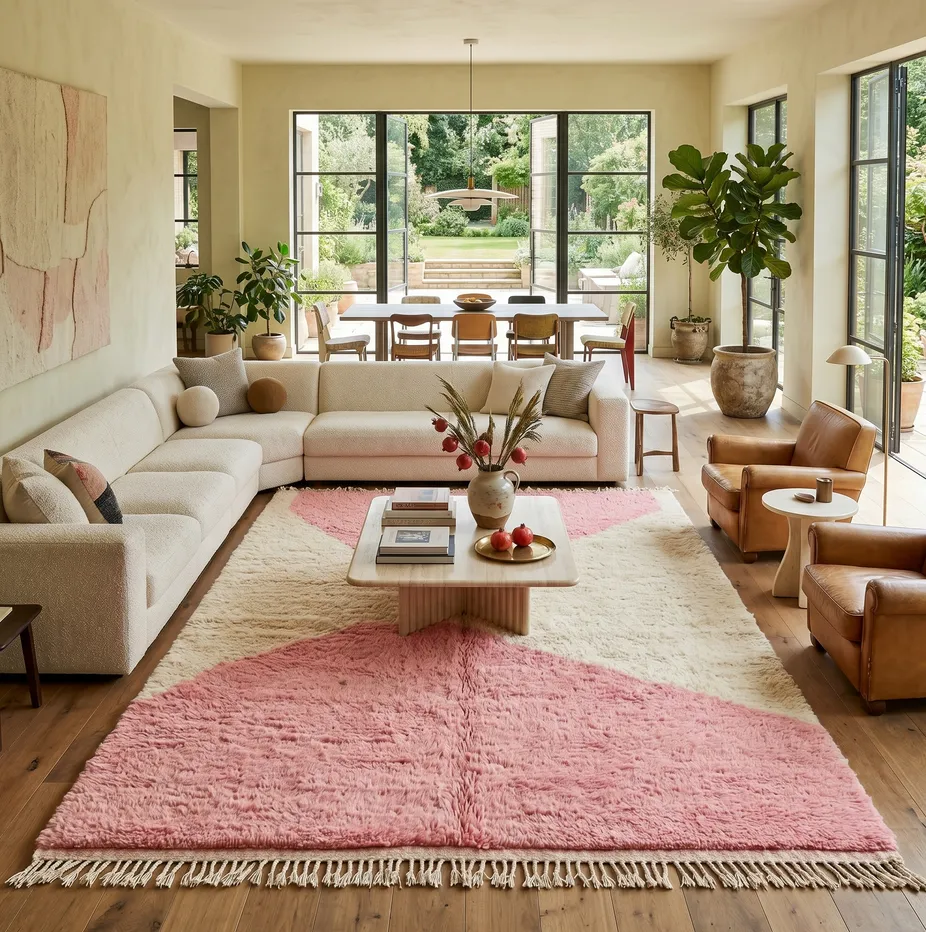 Tapis berbère Anghomar rose et crème, vue 4 sur 4