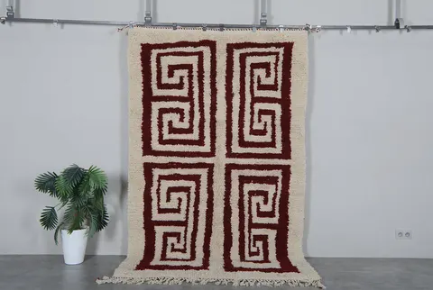 Tapis berbère Anir crème et bordeaux aux motifs géométriques — tapis berbères contemporains