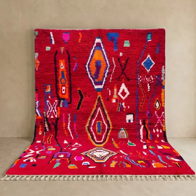 Tapis berbère Anir rouge aux motifs géométriques — tapis berbères contemporains
