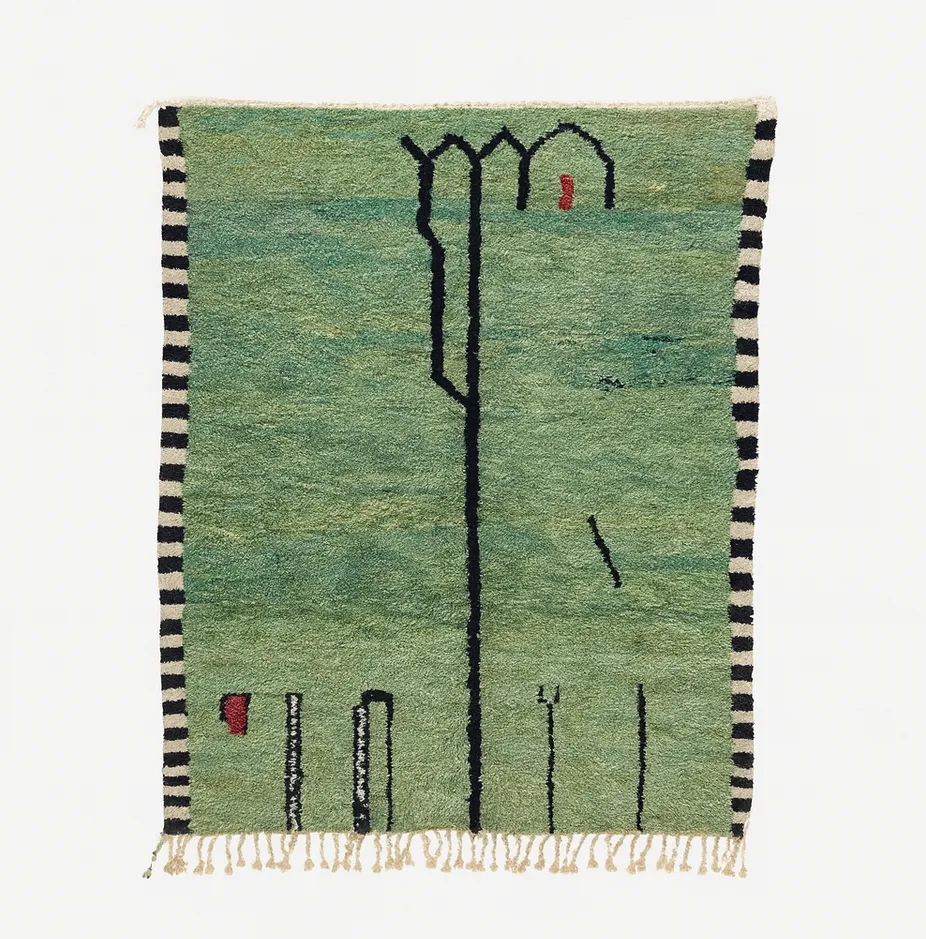 Tapis berbère Aoua vert — tapis berbères contemporains tissé à la main