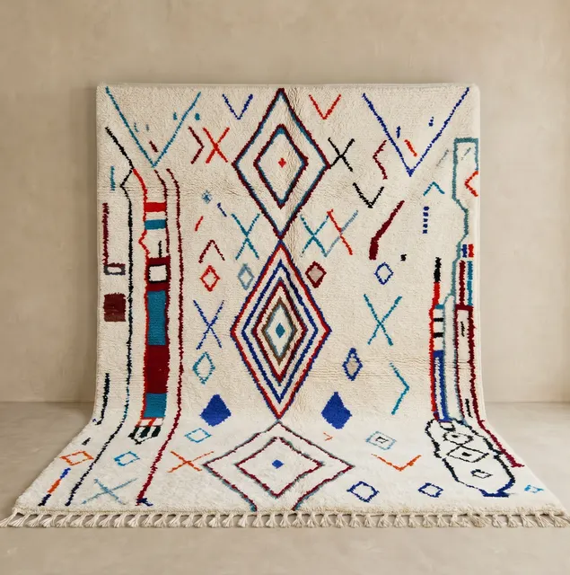 Tapis berbère Aoufous blanc et bleu — tapis berbères contemporains