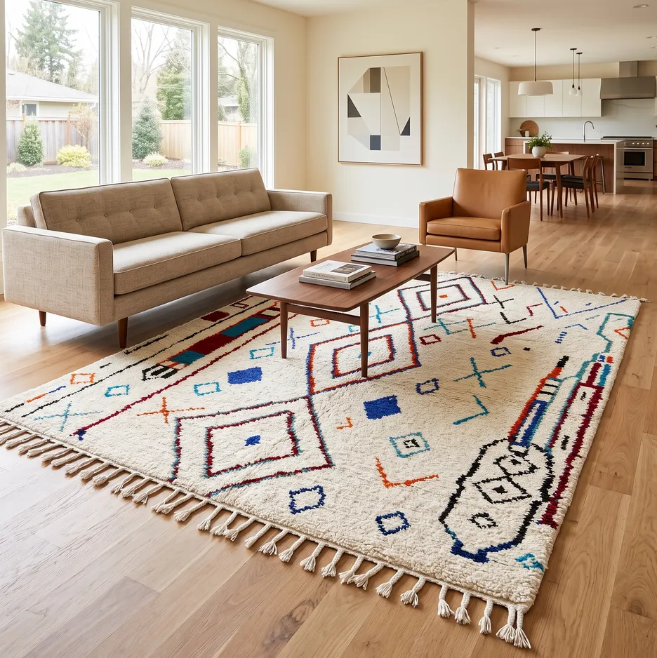 Tapis berbère Aoufous blanc et bleu, vue 4 sur 4