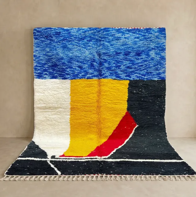 Tapis berbère Aoulouz bleu et jaune — tapis berbères contemporains