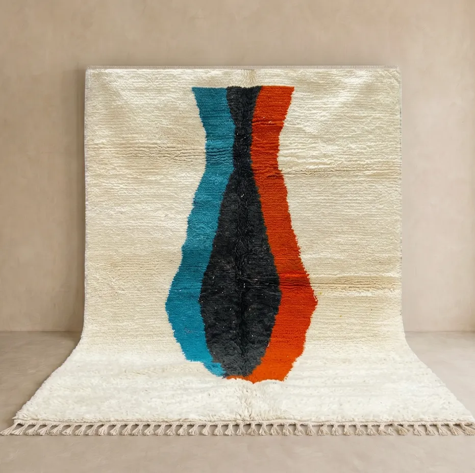 Tapis berbère Argana beige et bleu — tapis berbères contemporains tissé à la main