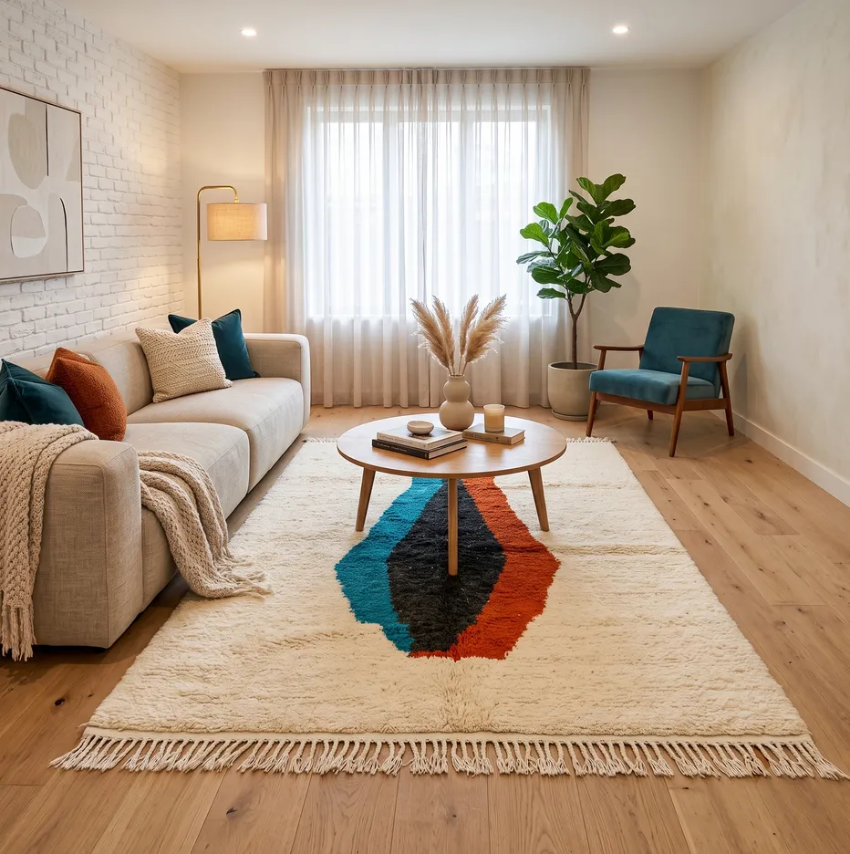 Tapis berbère Argana beige et bleu, vue 3 sur 4