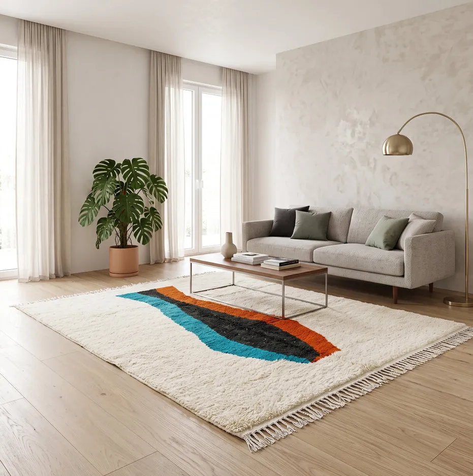 Tapis berbère Argana beige et bleu, vue 4 sur 4