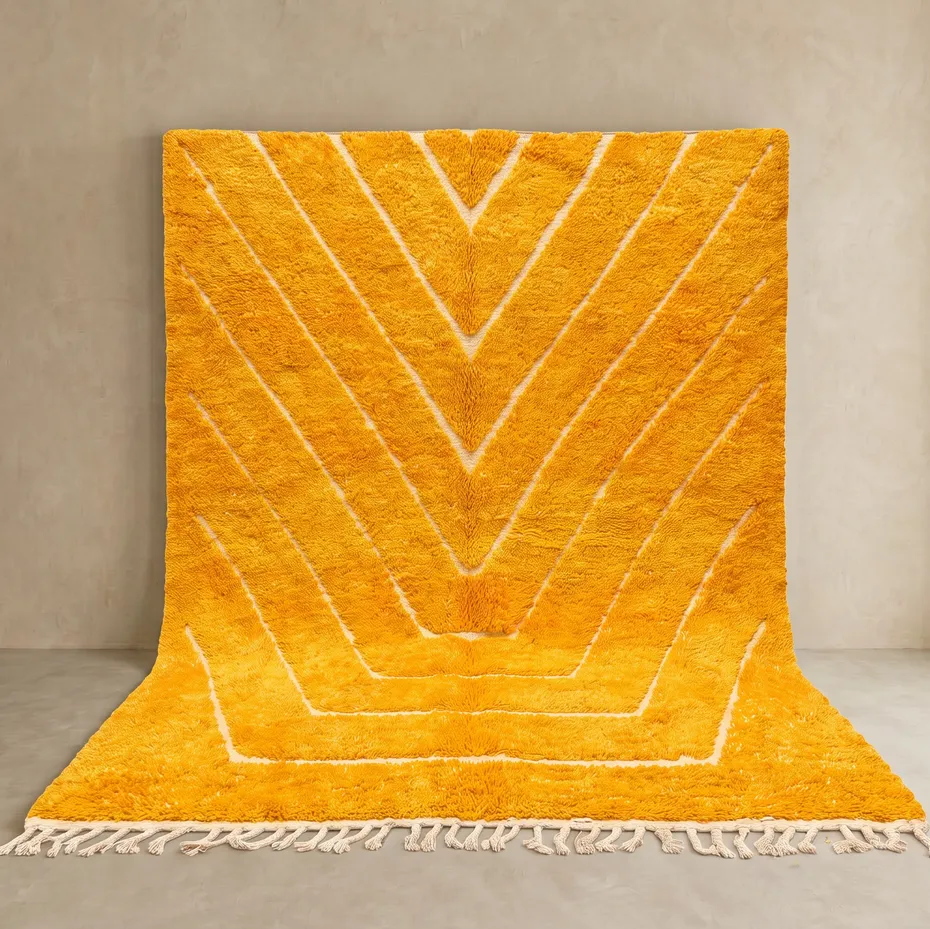 Tapis berbère Argana jaune à lignes — tapis berbères contemporains tissé à la main