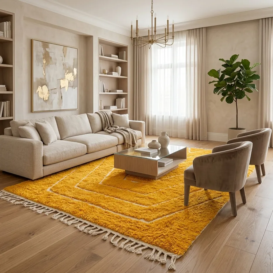 Tapis berbère Argana jaune à lignes, vue 3 sur 4